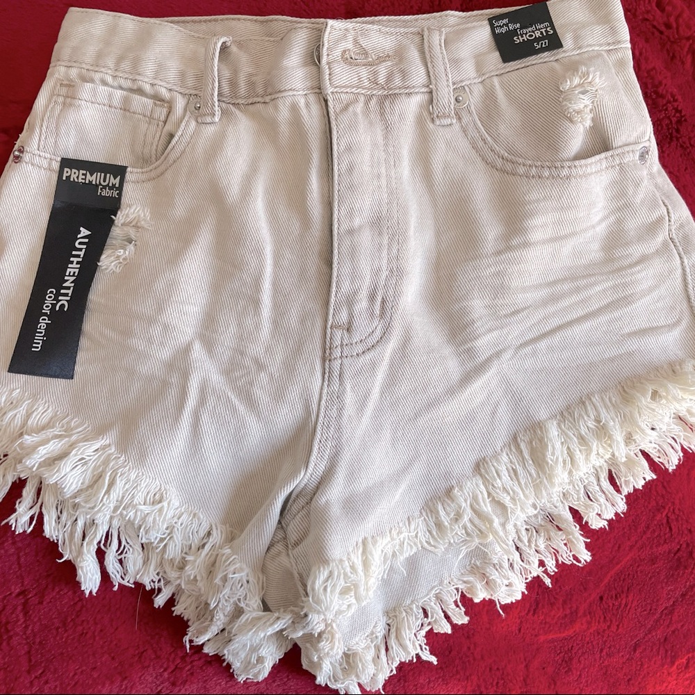 Womens high rise frayed denim shorts